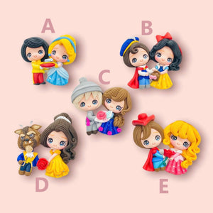 Princess with their prince. Handmade polymer clay embellishment for bows, badges, arts and crafts